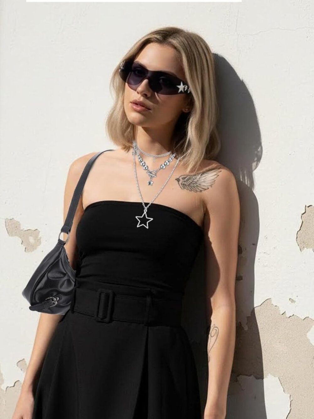 Buckle Handbag Goth Punk Hobo with Sunglasses Star Layered Necklace Keychain - Picture 2 of 7